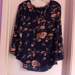 Women's Fun2Fun Kenmore Blue Floral Boho Blouse Size Small